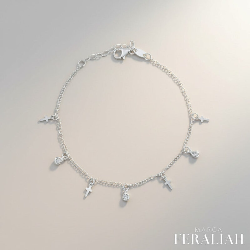 Pulsera 7 dones, especial confirmación y comunión plata con circonitas blancas