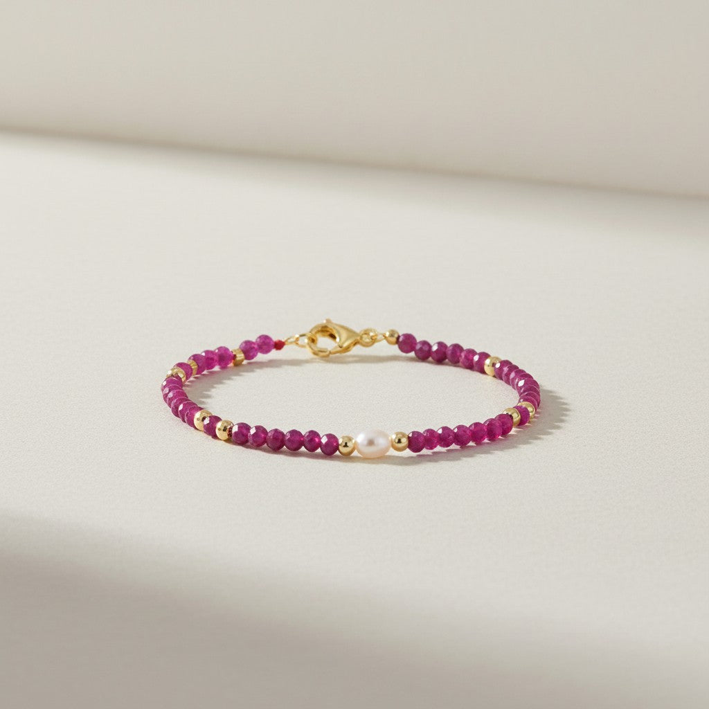 Pulsera de plata 925 bañada en oro con piedras semipreciosas y perla · 3 mm - Imagen 4