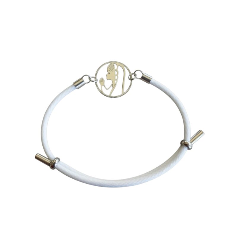 Pulsera Virgen niña calada plata 925 en cordón rosa